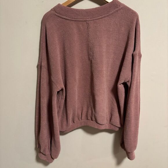 Free People Beach Happy Balloon Sleeve Pullover Sweater Pink Mauve- Size Medium - Picture 6 of 11